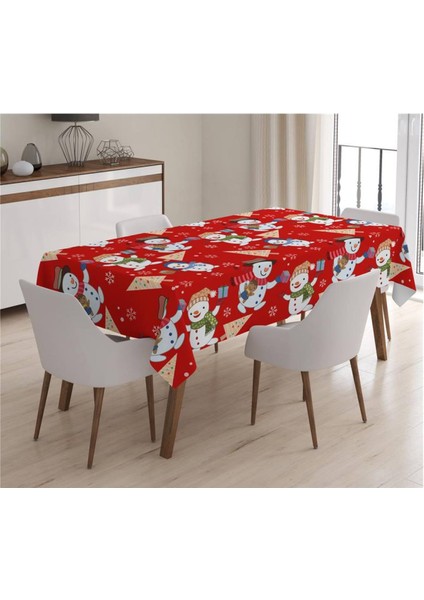Yılbaşı Özel Kardan Adam Desenli Kadife Masa Örtüsü