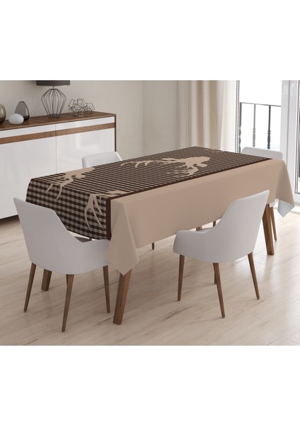 Yılbaşı Özel Geyik Desenli Kadife Masa Örtüsü