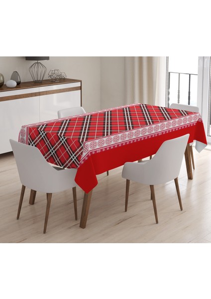 Yılbaşı Özel Ekose Desenli Kadife Masa Örtüsü