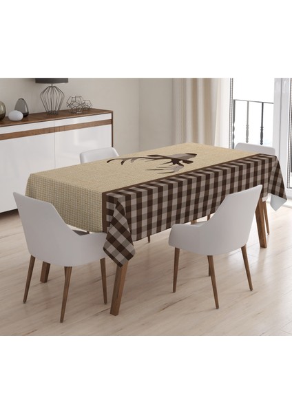 Yılbaşı Özel Geyik Desenli Kadife Masa Örtüsü