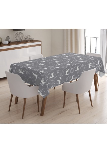 Yılbaşı Özel Geyik Desenli Kadife Masa Örtüsü