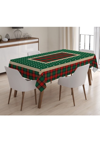 Yılbaşı Özel Ekose Desenli Kadife Masa Örtüsü