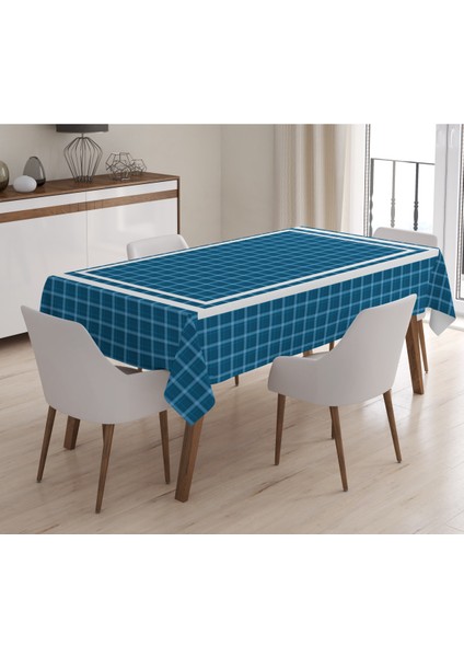 Mavi Ekoseli Desenli Masa Örtüsü