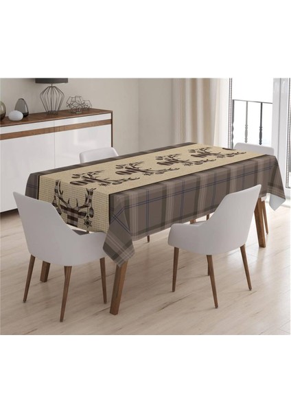 Yılbaşı Özel Geyik Desenli Masa Örtüsü
