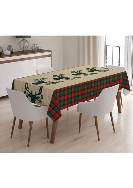 Yılbaşı Özel Geyik Desenli Masa Örtüsü