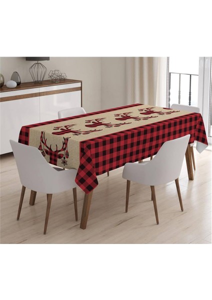 Yılbaşı Özel Geyik Desenli Masa Örtüsü