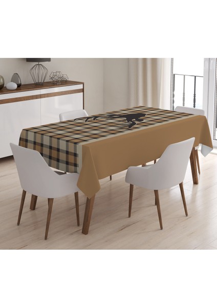 Yılbaşı Özel Geyik Desenli Kadife Masa Örtüsü