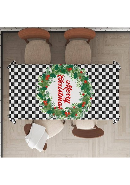Yılbaşı Özel Çelenk Desenli Merry Christmas Kadife Masa Örtüsü
