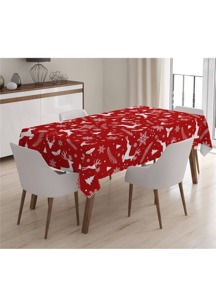 Yılbaşı Özel Geyik Desenli Kadife Masa Örtüsü