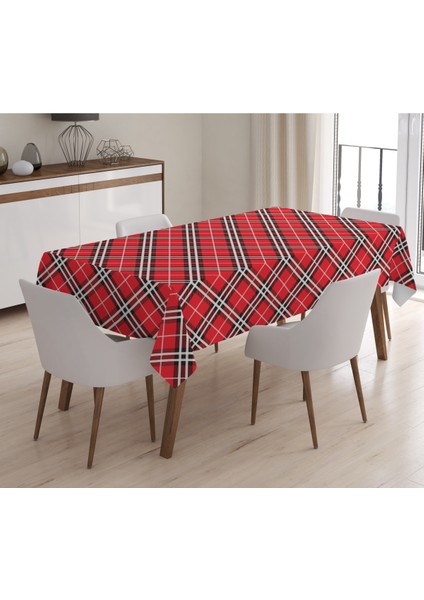 Yılbaşı Özel Ekose Desenli Kadife Masa Örtüsü