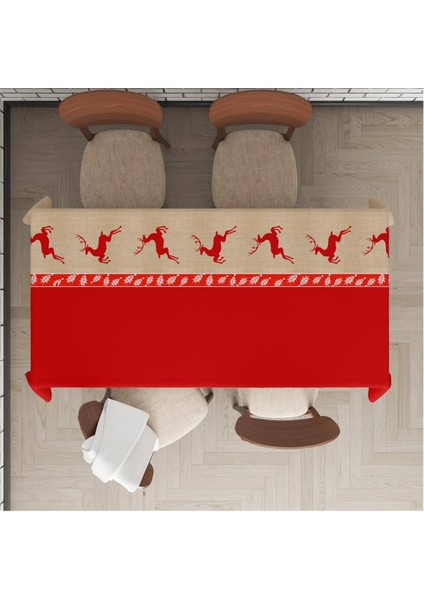 Yılbaşı Özel Geyik Desenli Masa Örtüsü