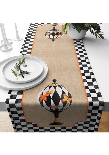 Siyah Pötikare Desenli Kadife Runner