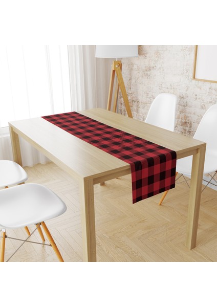 Evmila Kırmızı Siyah Pötikare Desen Runner Llrn 68