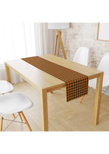 Evmila Kadife Kumaş Turuncu Siyah Pötikare Runnur Modeli 1844