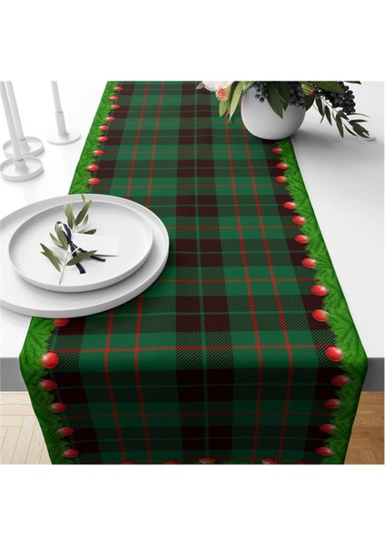 Yılbaşı Özel Ekose Desenli Kadife Runner