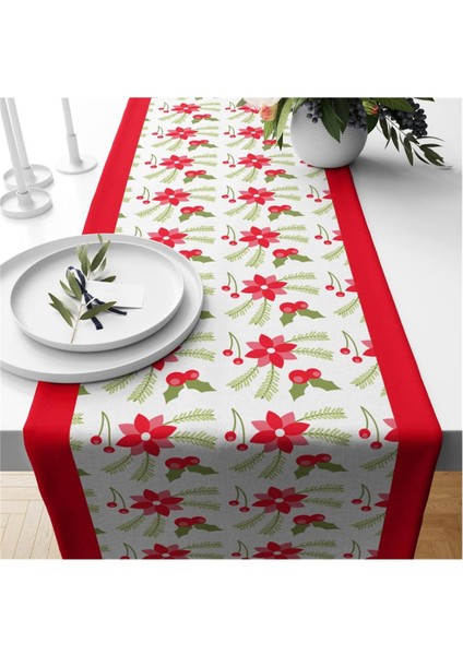 Yılbaşı Özel Çiçek Desenli Kadife Runner