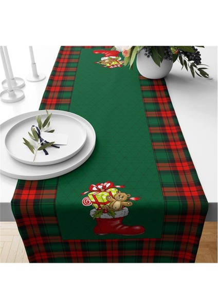 Yılbaşı Özel Çizme Desenli Kadife Runner