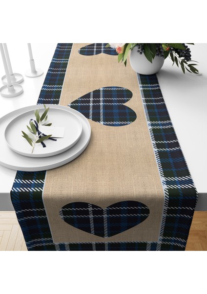 Kalp Desenli Kadife Runner