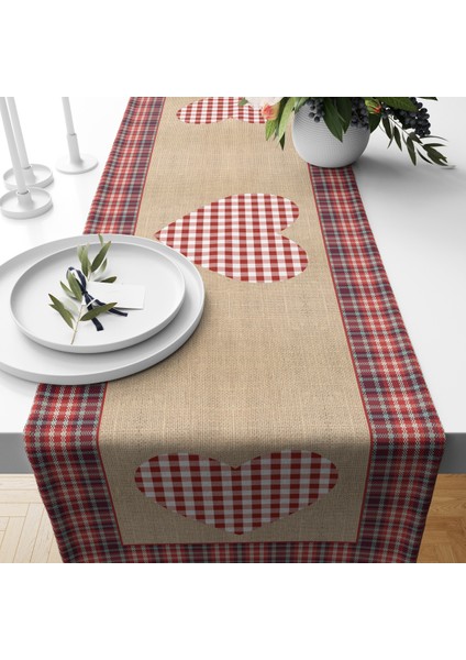 Kalp Desenli Kadife Runner