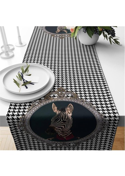 Zebra Tablosu Desenli Kadife Runner