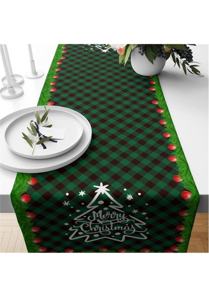 Yılbaşı Özel Ağaç Desenli Kadife Runner