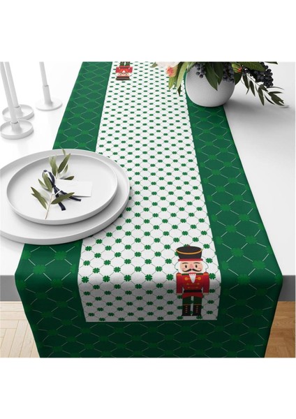 Yılbaşı Özel Kurşun Asker Desenli Kadife Runner