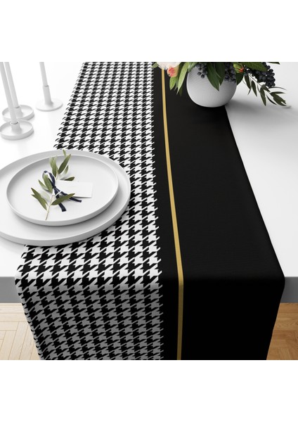 Siyah Desen Kadife Runner