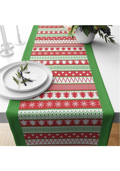 Yılbaşı Temalı Ağaç Desenli Kadife Runner