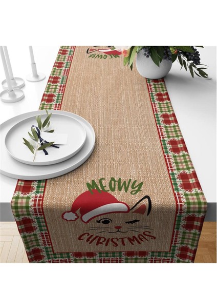 Yılbaşı Özel Kedi Desenli Runner