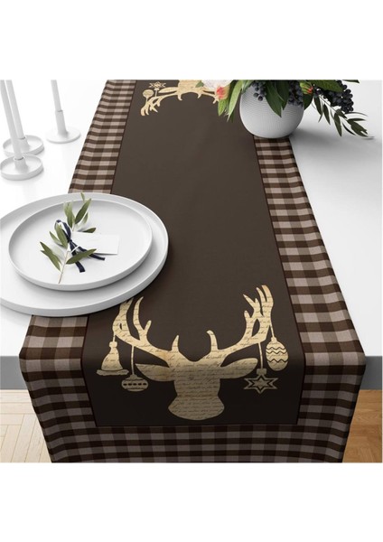 Yılbaşı Özel Geyik Desenli Kadife Runner
