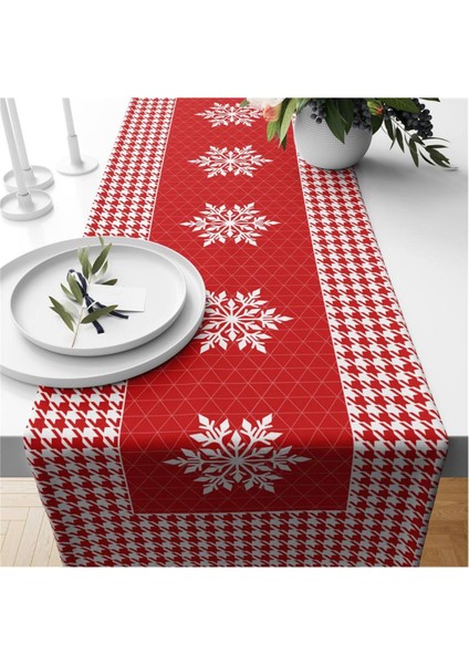 Yılbaşı Özel Kar Kristali Desenli Kadife Runner
