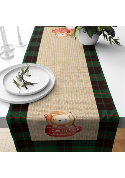 Yılbaşı Özel Aslan Desenli Kadife Runner