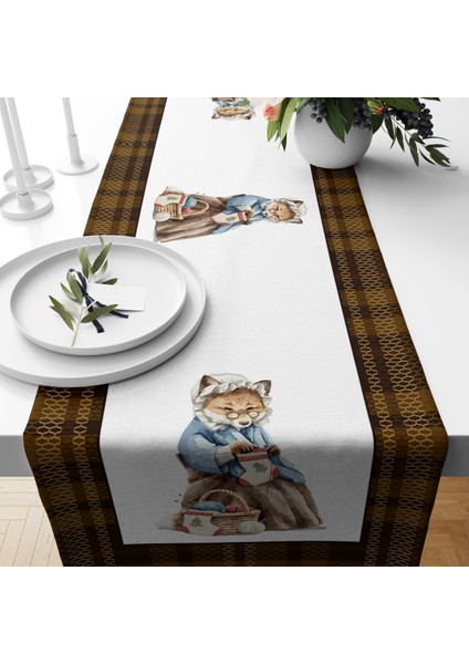 Tilki Desenli Kadife Runner