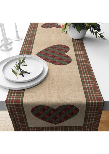 Kalp Desenli Kadife Runner