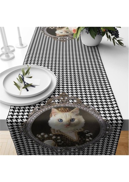 Kedi Tablosu Desenli Kadife Runner