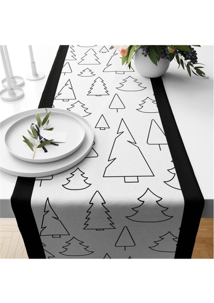 Yılbaşı Temalı Ağaç Desenli Kadife Runner