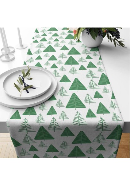 Yılbaşı Temalı Ağaç Desenli Kadife Runner