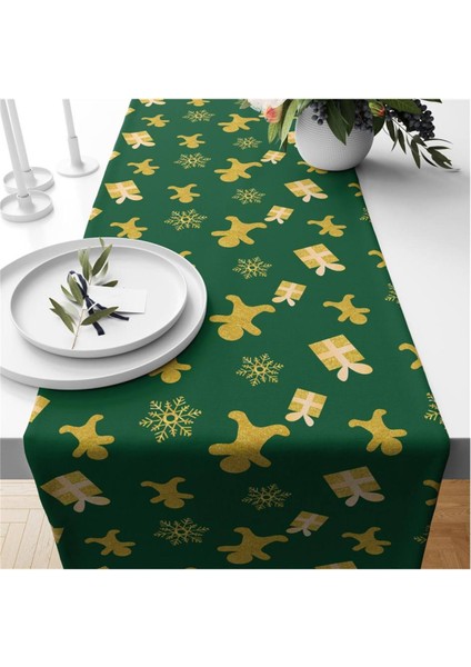 Yılbaşı Özel Kurabiye Adam ve Hediye Kutusu Desenli Runner