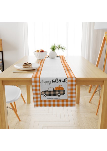 Evmila Kadife Dokuma Özel Tasarım Sonbahar Desenli Runner