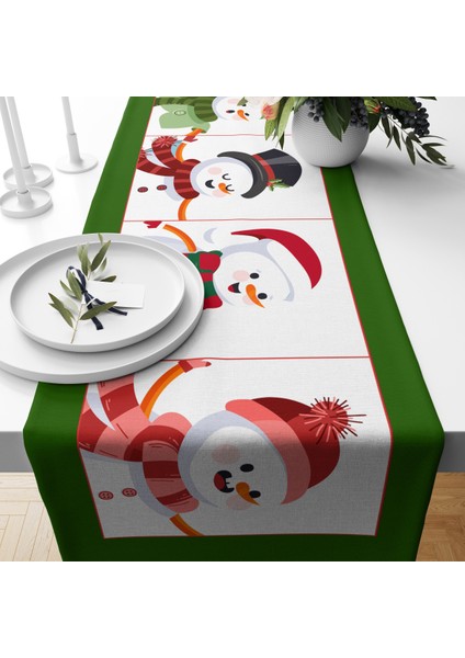 Yılbaşı Temalı Kardan Adam Desenli Kadife Runner