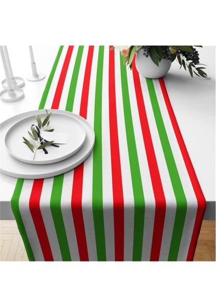Yılbaşı Temalı Çizgili Kadife Runner