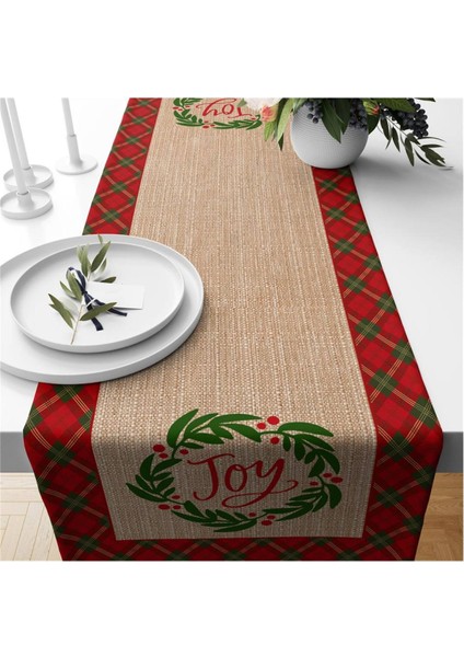 Yılbaşı Özel Çelenk Desenli Joy Yazılı Runner