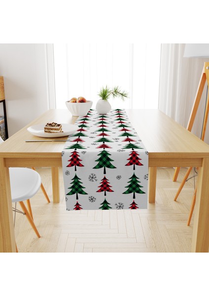 Evmila Kadife Dokuma Özel Tasarım Yılbaşı Desenli Runner