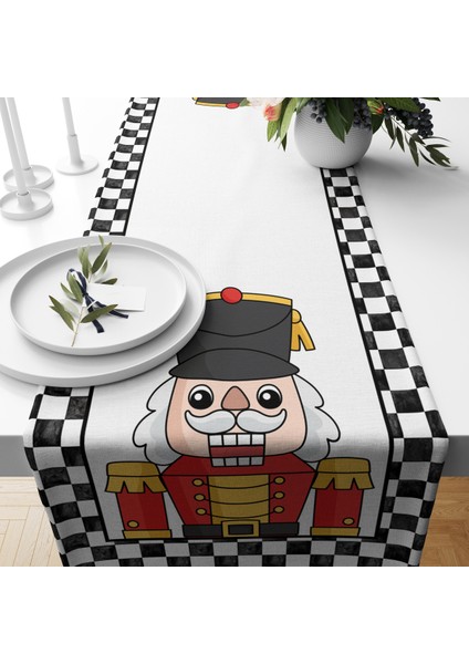 Yılbaşı Temalı Kurşun Asker Desenli Kadife Runner