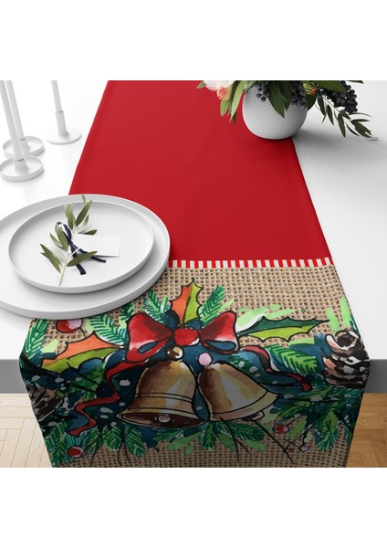 Yılbaşı Temalı Çan Desenli Kadife Runner