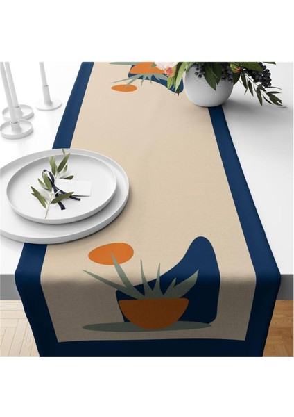 Saksı Desenli Kadife Runner