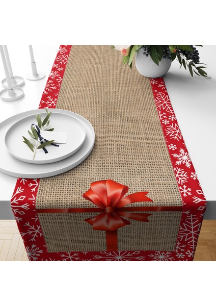 Yılbaşı Temalı Hediye Paketi Desenli Kadife Runner