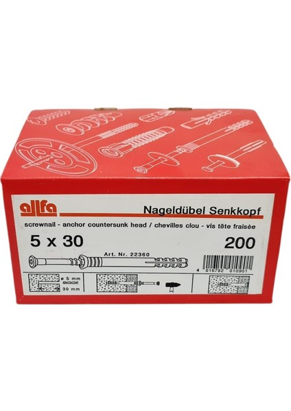 Dubelli Çivi 5 x 30 (Kutu Içinde 200 Adet Bulunmaktadır.)