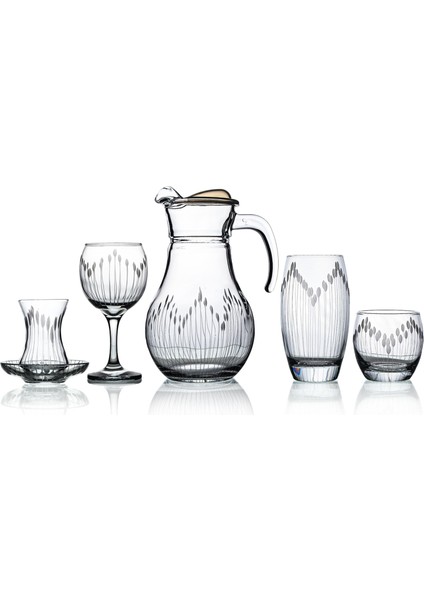 Pudgy 31 Parça 6 Kişilik Kesme Bardak Çeyiz Seti Vega Desenli