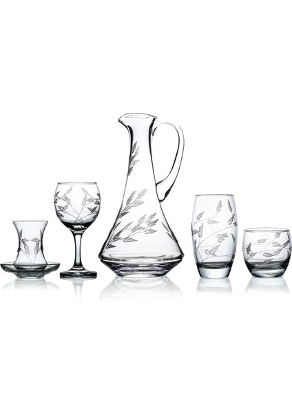 Pudgy 31 Parça 6 Kişilik Bardak Çeyiz Seti Dik Karaflı Sürgün Desenli